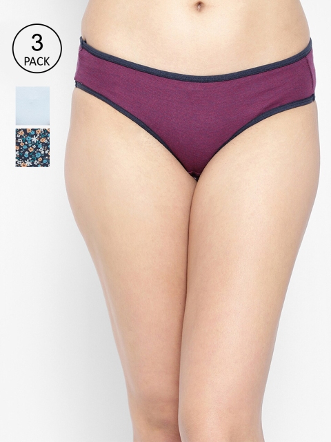 

Clovia Women Pack of 3 Cotton Bikini Briefs COMPN1366S, Burgundy