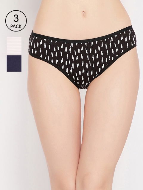 

Clovia Women Pack Of 3 Printed Cotton Mid-Rise Bikini Briefs, Black