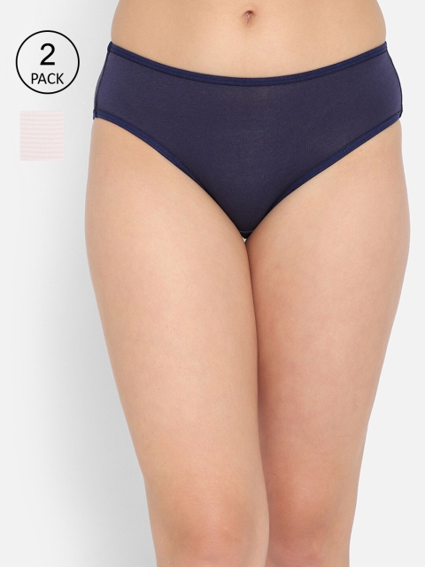 

Clovia Women Pack Of 2 Solid Cotton Mid-Rise Bikini Briefs, Blue