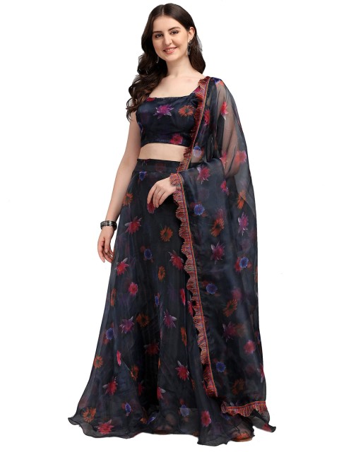 

Fashion Basket Black Printed Semi-Stitched Lehenga & Unstitched Choli With Dupatta
