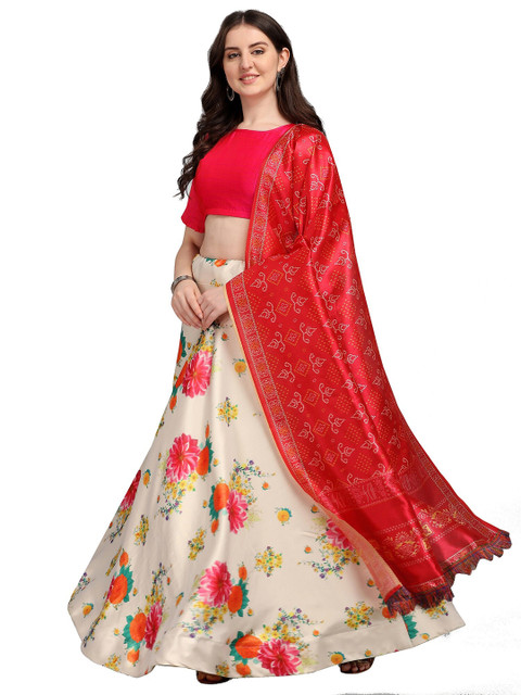 

Fashion Basket Beige & Fuchsia Semi-Stitched Lehenga & Unstitched Blouse With Dupatta