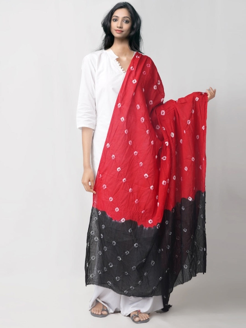 

Unnati Silks Red & Black Dyed Pure Cotton Tie and Dye Dupatta