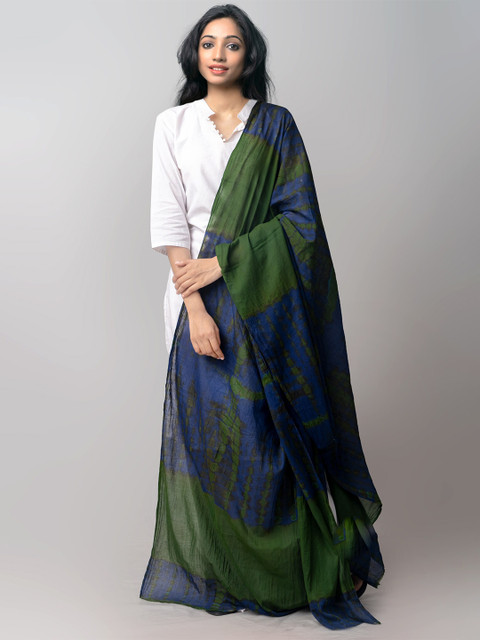 

Unnati Silks Blue & Green Shibori Pure Cotton Sustainable Tie and Dye Dupatta