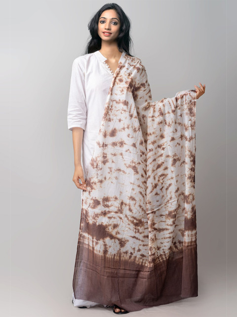 

Unnati Silks White & Brown Tie and Dye Cotton Dupatta