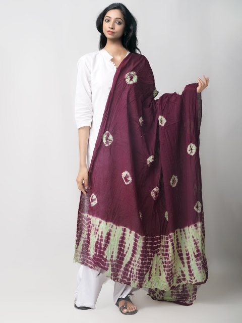 

Unnati Silks Women Burgundy & Green Dyed Pure Cotton Tie and Dye Dupatta