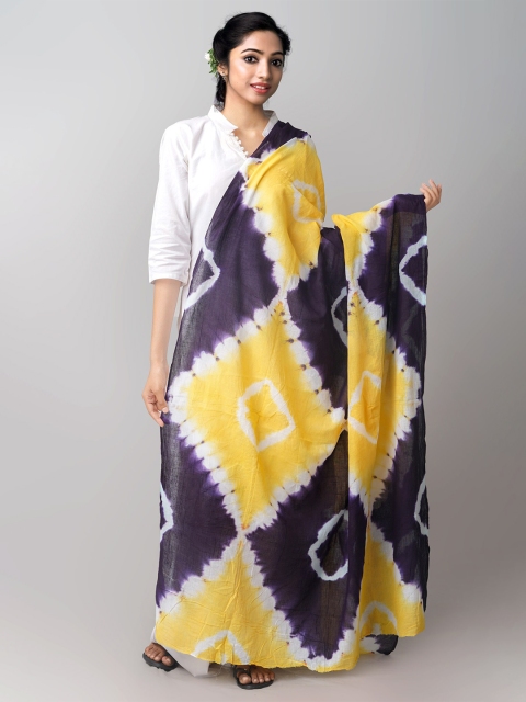 

Unnati Silks Black & Yellow Dyed Pure Cotton Tie and Dye Shibori Dupatta
