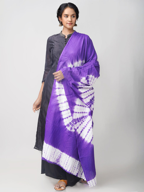 

Unnati Silks Violet & White Dyed Pure Cotton Tie and Dye Shibori Cotton Dupatta
