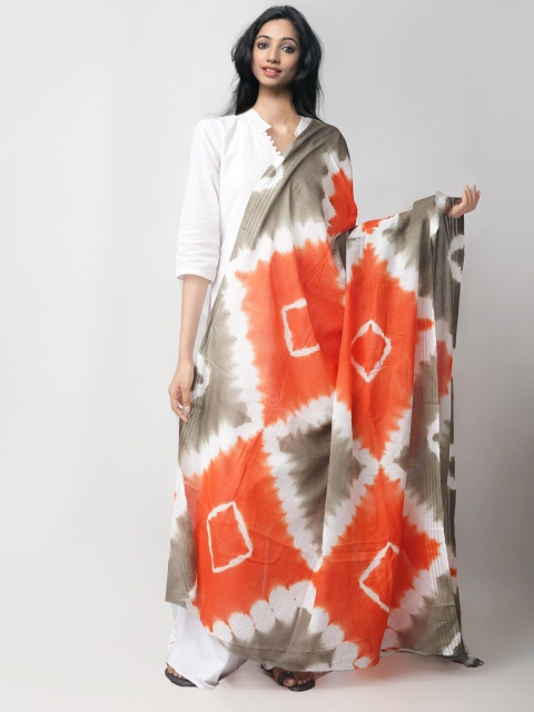 

Unnati Silks Orange & Brown Shibori Tie and Dyed Sustainable Pure Cotton Dupatta
