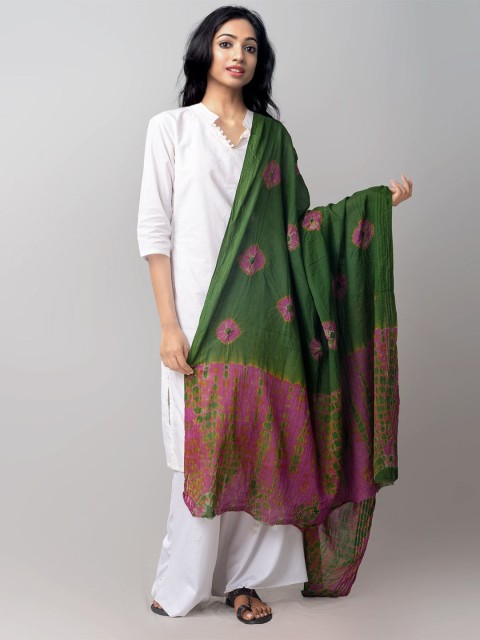 

Unnati Silks Green & Magenta Tie and Dye Cotton Dupatta