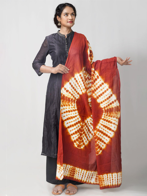 

Unnati Silks Brown & White Dyed Pure Cotton Tie and Dye Dupatta