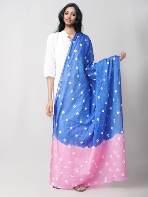

Unnati Silks Blue & Pink Shibori Tie and Dyed Sustainable Pure Cotton Dupatta