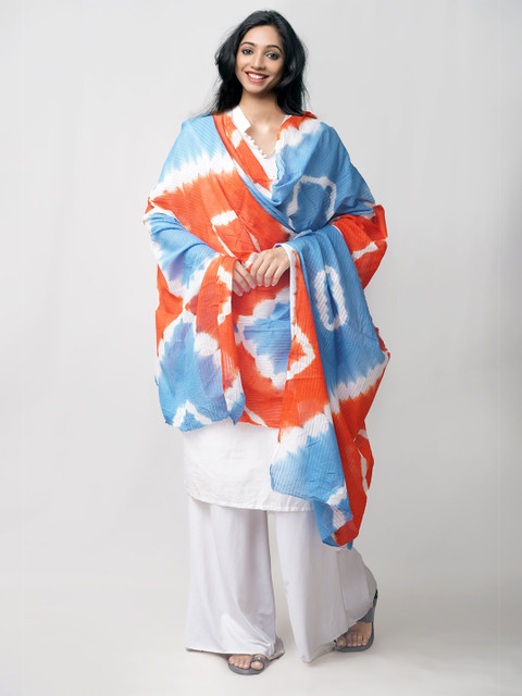 

Unnati Silks Blue & Orange Dyed Pure Cotton Tie and Dye Dupatta