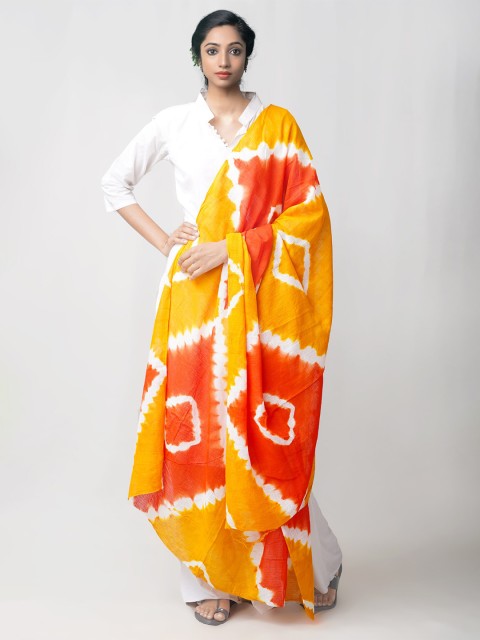 

Unnati Silks Yellow & Orange Dyed Pure Cotton Tie and Dye Shibori Cotton Dupatta