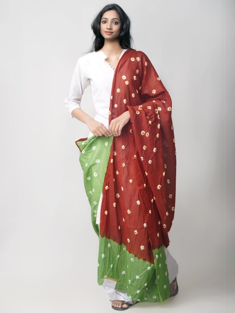 

Unnati Silks Burgundy & Green Dyed Pure Cotton Tie and Dye Dupatta