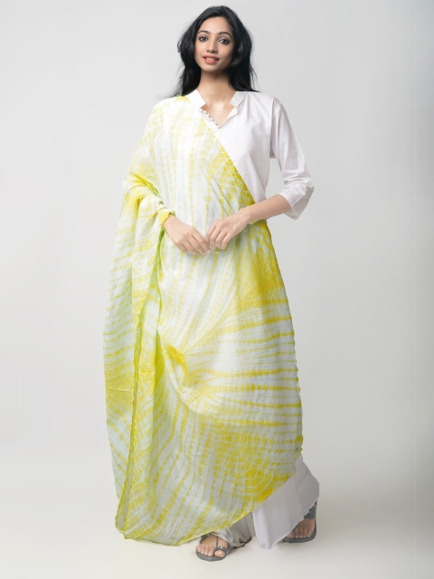 

Unnati Silks Yellow & White Dyed Pure Cotton Tie and Dye Dupatta
