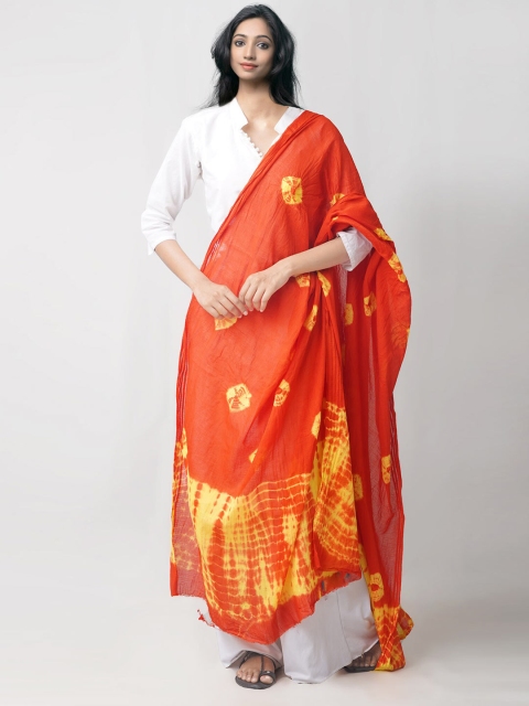 

Unnati Silks Orange & Yellow Dyed Pure Cotton Tie and Dye Dupatta