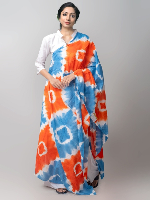 

Unnati Silks Orange & Blue Tie and Dye Cotton Dupatta