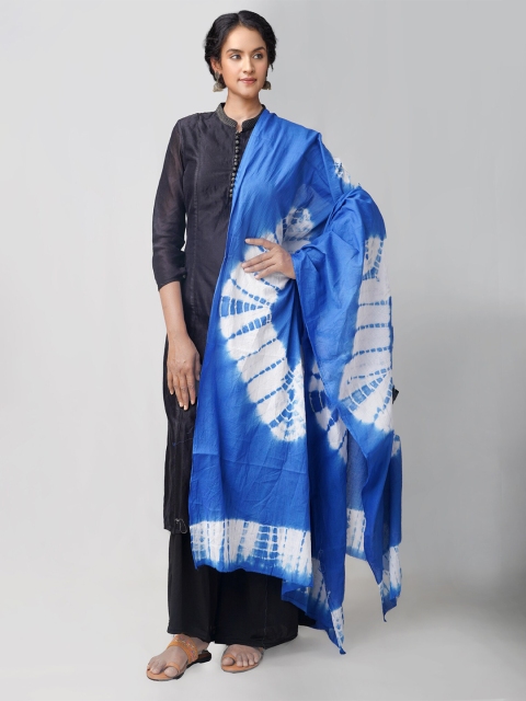 

Unnati Silks Blue & White Shibori Pure Cotton Sustainable Tie and Dye Dupatta