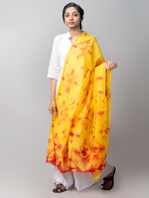 

Unnati Silks Yellow & Red Dyed Tie and Dye Cotton Dupatta