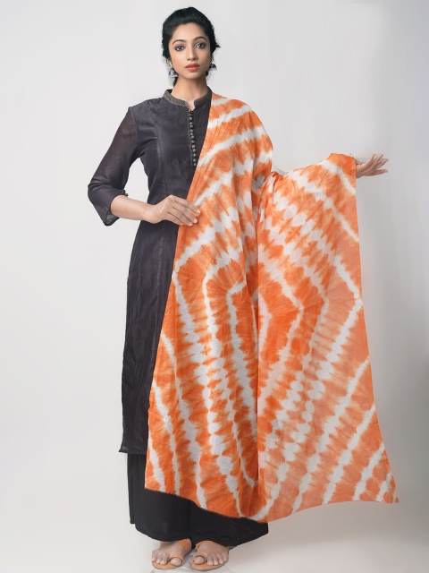 

Unnati Silks Orange & White Shibori Pure Cotton Sustainable Tie and Dye Dupatta