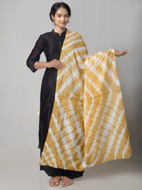 

Unnati Silks Yellow & White Dyed Pure Cotton Tie and Dye Shibori Dupatta