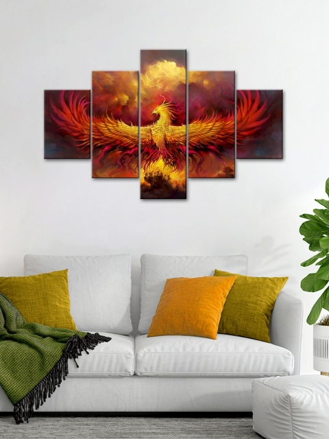 

WALLMANTRA Set of 5 Red & Orange Colored Canvas Print Wall Painting