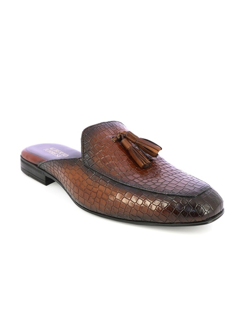 

Alberto Torresi Men Tan Brown Textured Leather Loafers