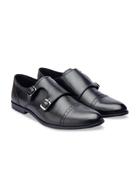 

Garspelle Men Black Solid Leather Formal Monk
