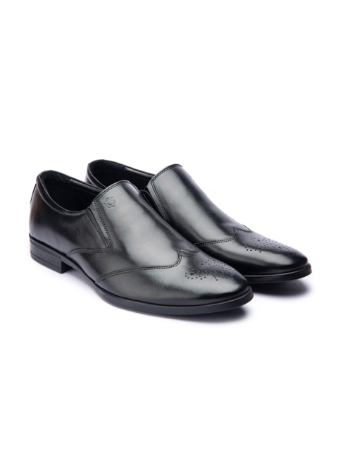 

Garspelle Men Black Solid Leather Formal Slip-Ons