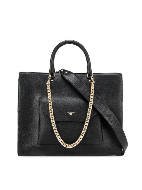 

Da Milano Black Leather Structured Handheld Bag