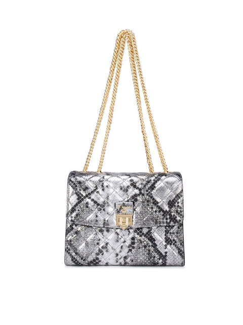 

Da Milano Silver-Toned Animal Printed Leather Structured Handheld Bag