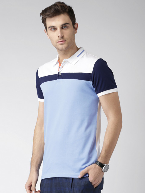 

INVICTUS Men Blue & White Colourblocked Polo Collar T-shirt