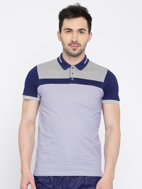 

INVICTUS Men Blue Striped Polo Collar T-shirt