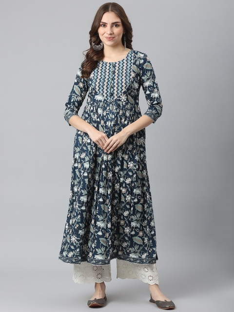 

KALINI Women Navy Blue Floral Printed Floral Anarkali Kurta