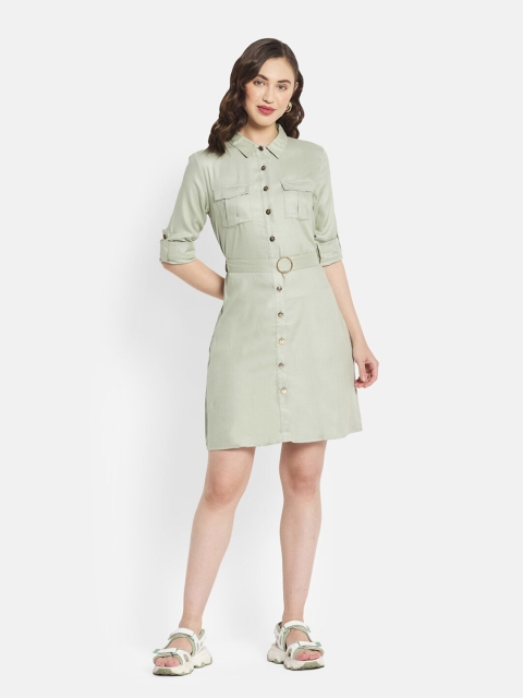 

METTLE Olive Green Solid Shirt Dress