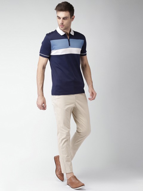 

INVICTUS Men Navy Blue & White Colourblocked Polo Collar T-shirt