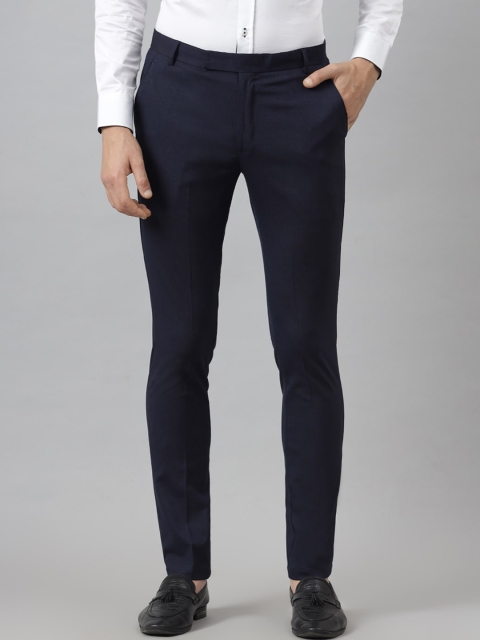

MR BUTTON Men Navy Blue Slim Fit Formal Trousers