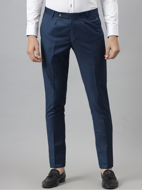 

MR BUTTON Men Blue Slim Fit Pleated Trousers