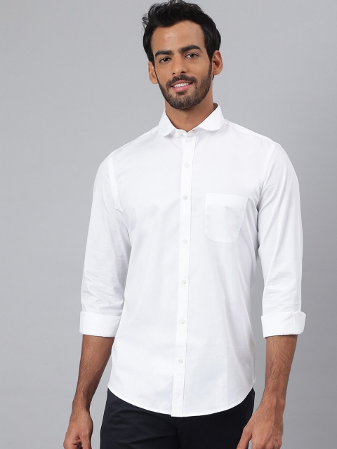 

MR BUTTON Men White Smart Slim Fit Solid Cotton Casual Shirt