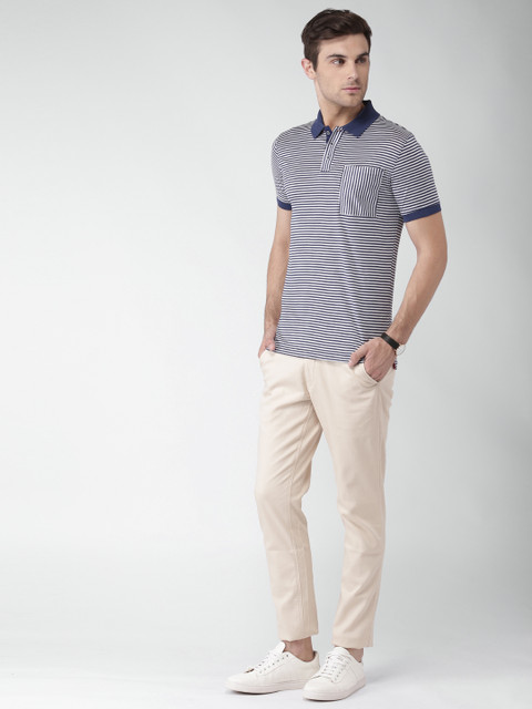 

INVICTUS Men Navy & White Striped Polo Collar T-shirt, Navy blue