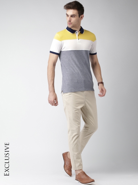 

INVICTUS Men Blue & White Colourblocked Polo Collar T-shirt
