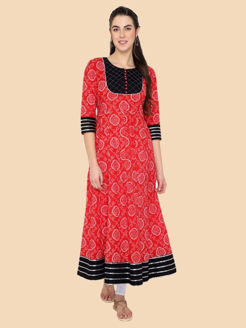 

shashvi Women Red & Black Bandhani Printed Gotta Patti Kurta