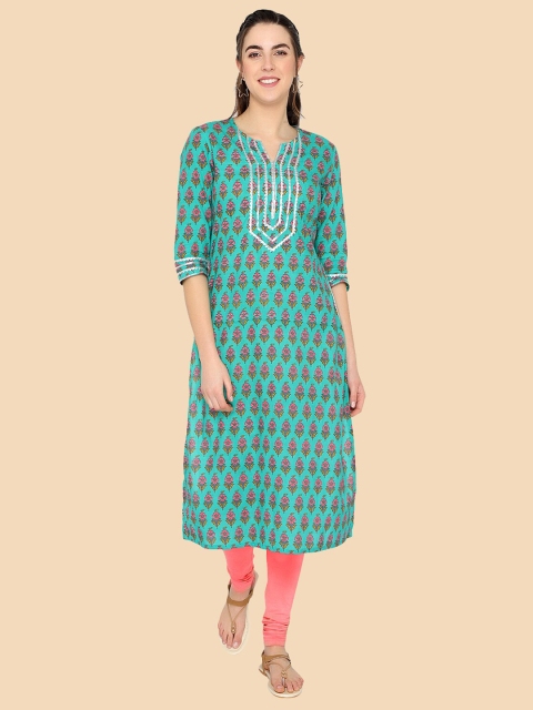 

shashvi Women Green Floral Printed Cotton Kurta