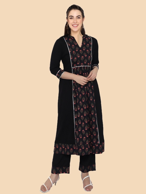 

shashvi Women Black Floral Printed Cotton Kurta