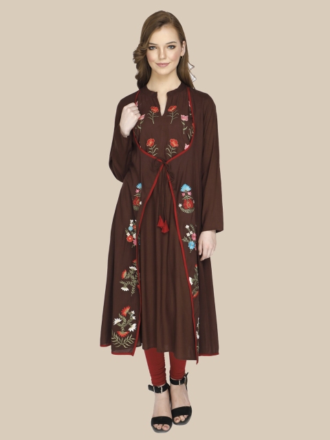 

shashvi Women Brown Floral Embroidered Kurta