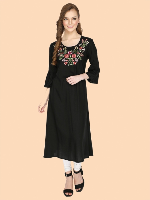 

shashvi Women Black Floral Embroidered Flared Sleeves Kurta