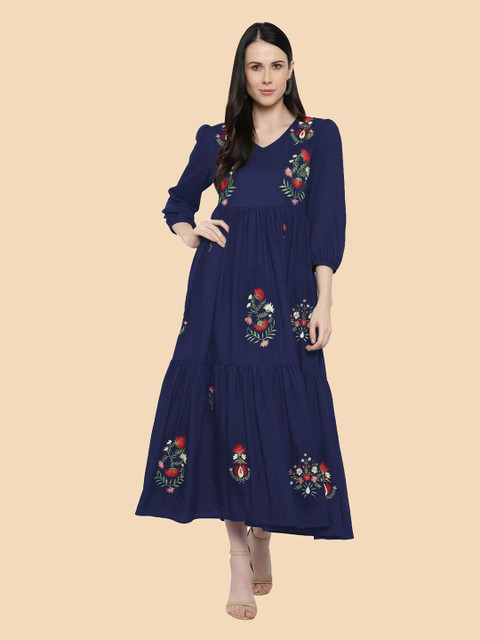 

shashvi Blue Floral Embroidered Maxi Dress
