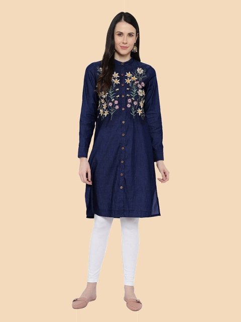

shashvi Women Blue Floral Embroidered Kurta