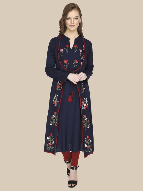 

shashvi Women Blue & Red Floral Embroidered Kurta
