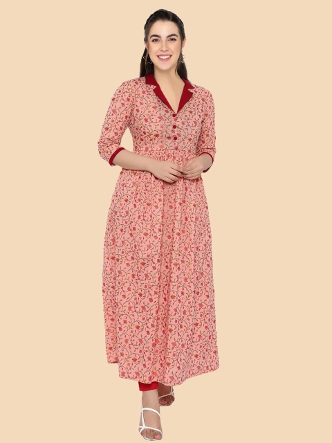 

shashvi Women Peach-Coloured Floral Printed Anarkali Kurta